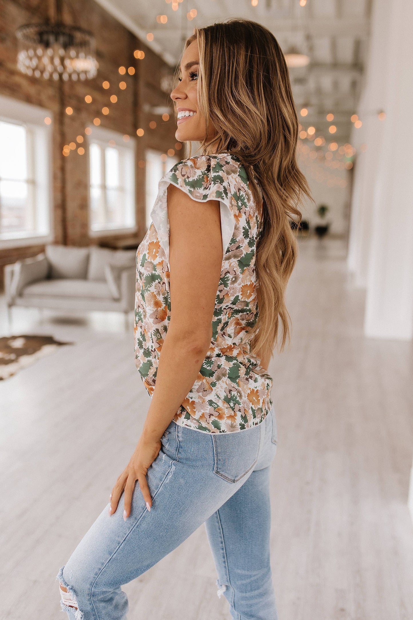 SB299 Sunny Butterfly Sleeve Blouse: Laurel Green