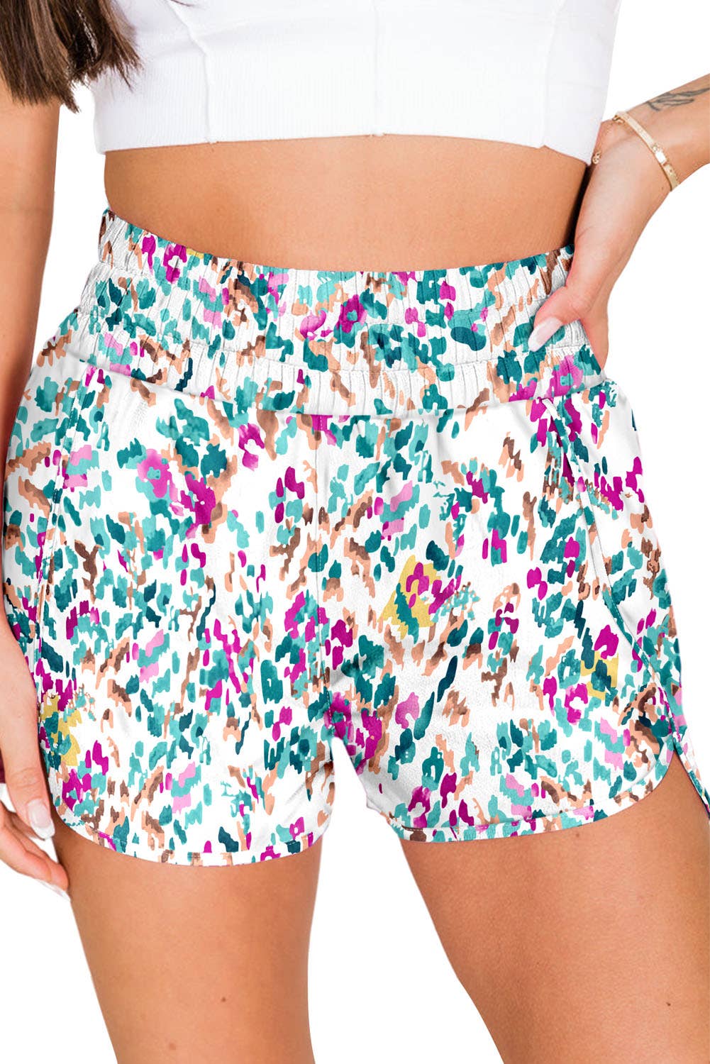 SB45 Abstract High Waist Athletic Shorts