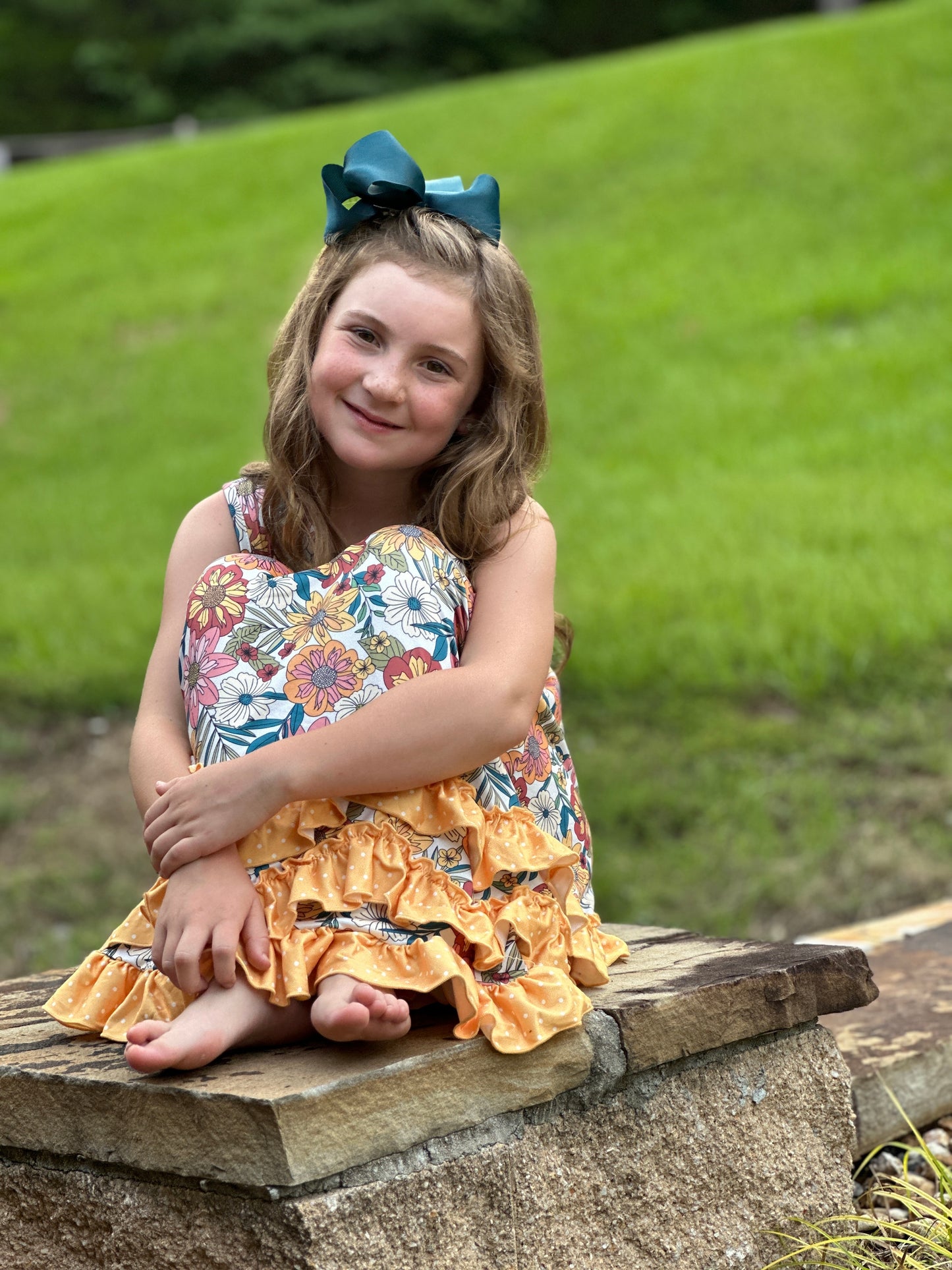 Girls' Vintage Butter Floral Tiered Ruffle Hem Dress