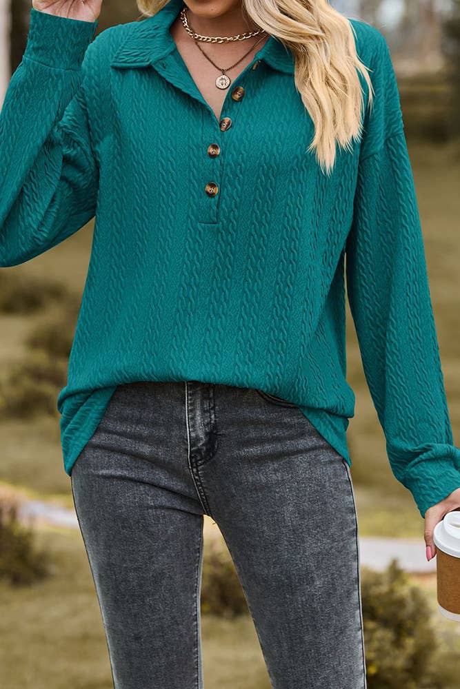 SB168 Jacquard Button Neck Pullover