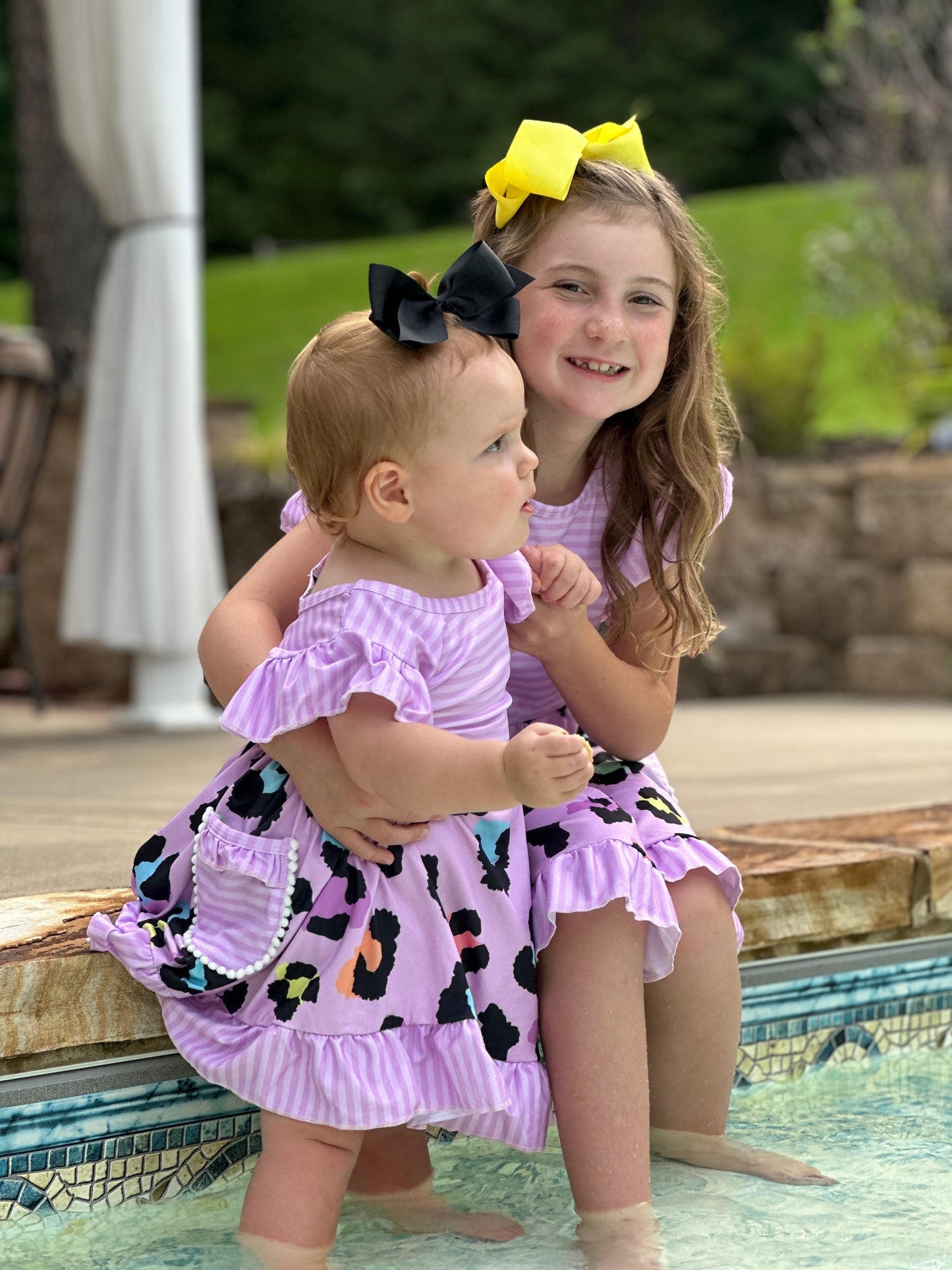 Girls' Stripes & Animal Print Ruffle Pocket Dress