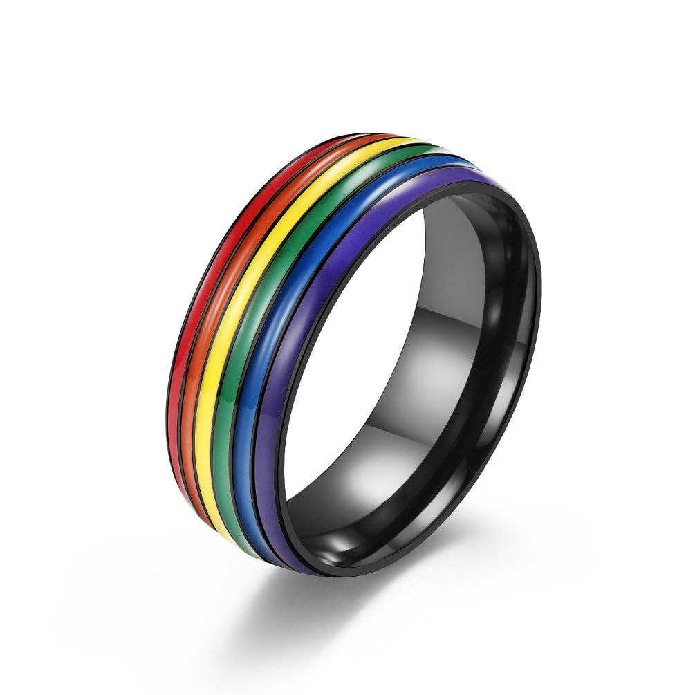 SB22 Rainbow Pride Striped Stainless Steel Ring