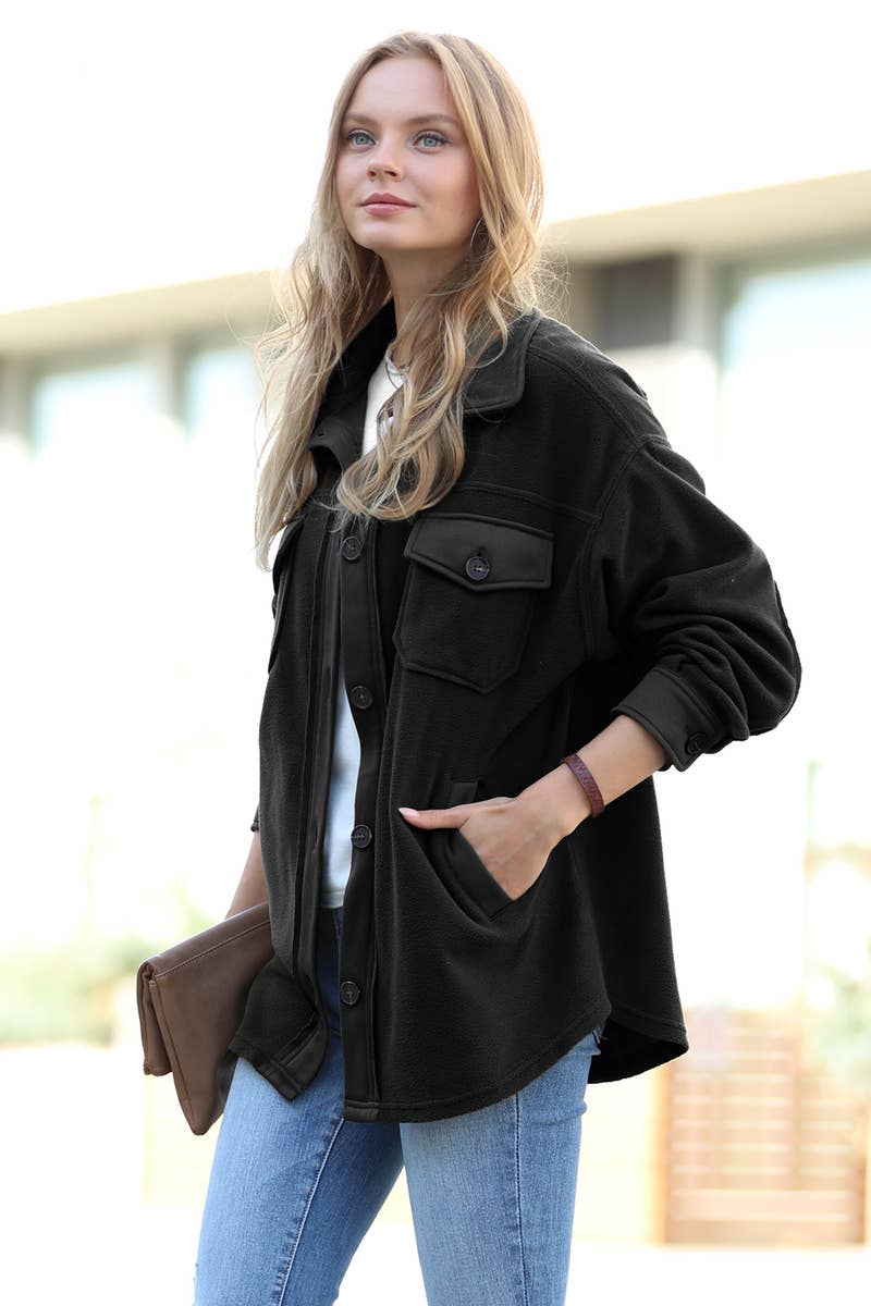 SB286 Brushed Fleece Shacket W/ Elbow Patch