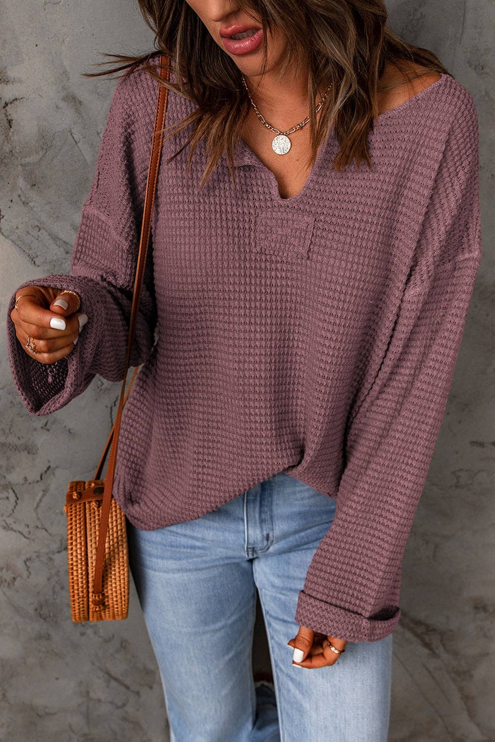 SB145 Waffle Knit Slouchy Top