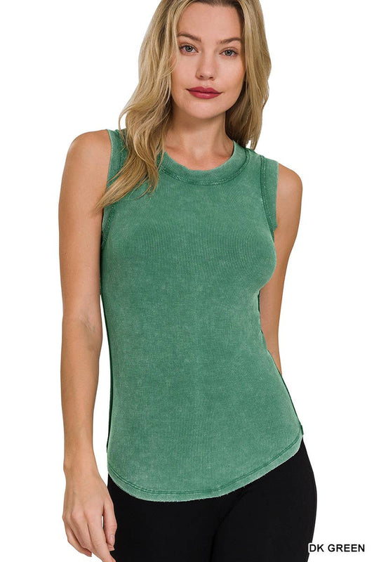 SB30 Zenana Washed Ribbed Scoop Neck Tank