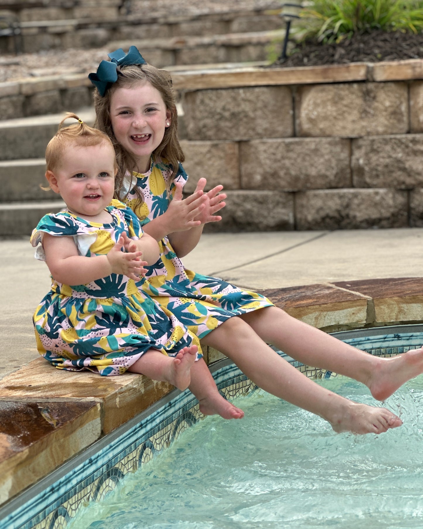 Girls' Tropical Lemon Flutter Sleeve Dress