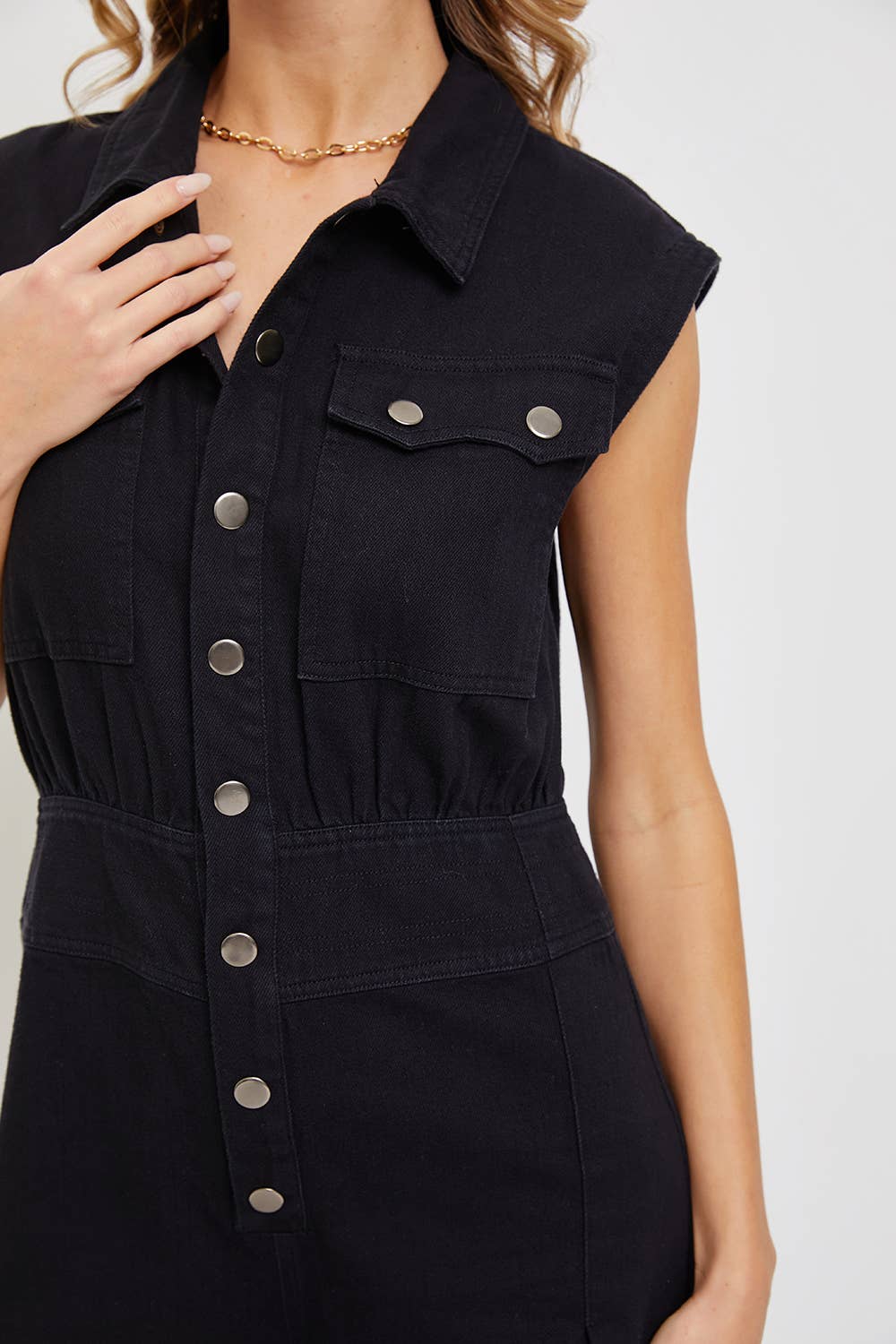 SB318 BLACK DENIM WIDE LEG ROMPER