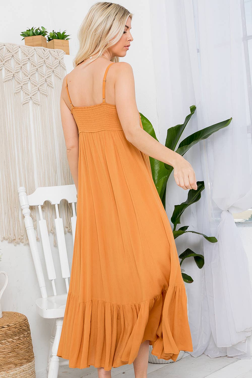 SB317 FLOWY SMOCKED BODICE  MAXI  DRESS