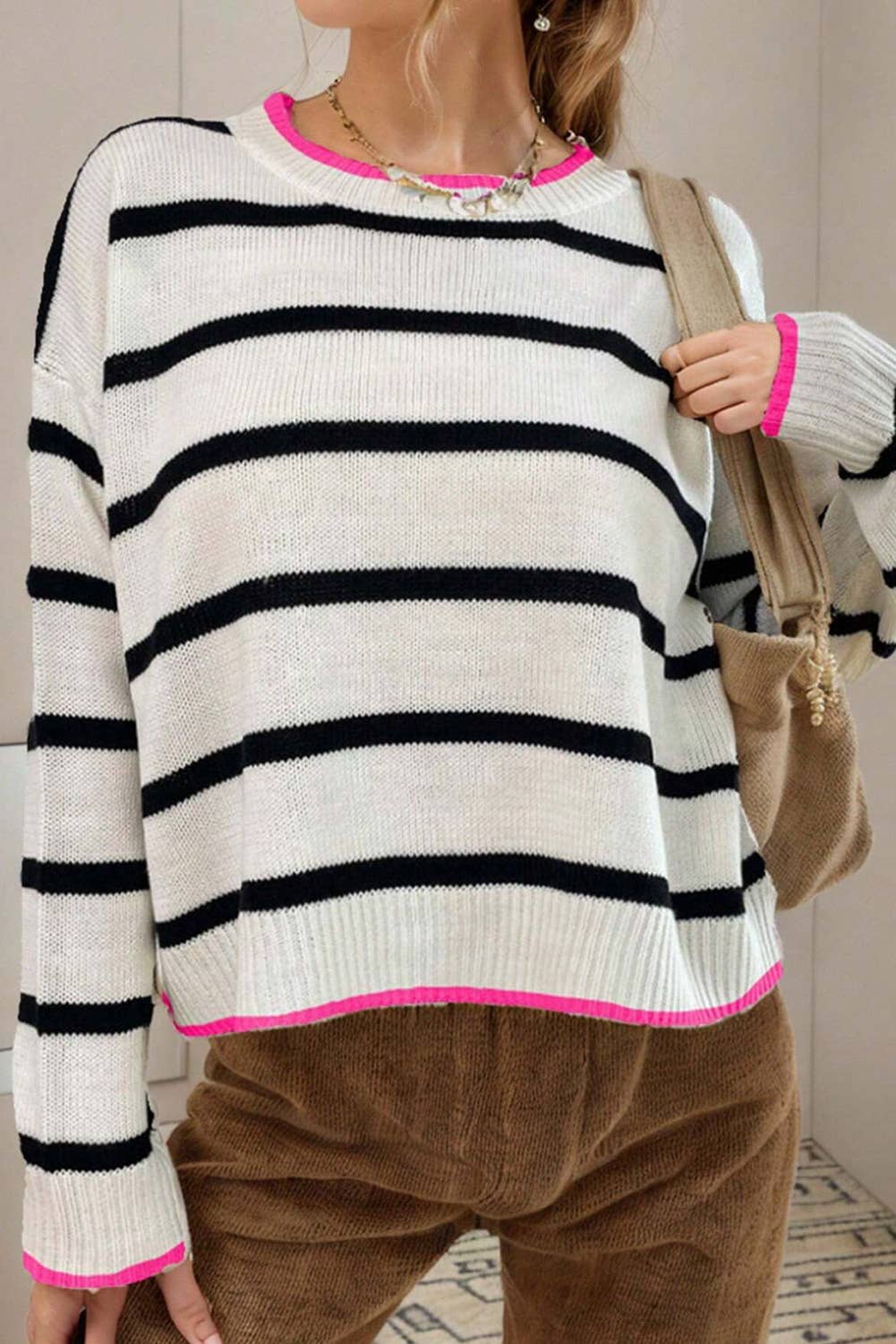 SB341 Stripe Color Contrast Sweater