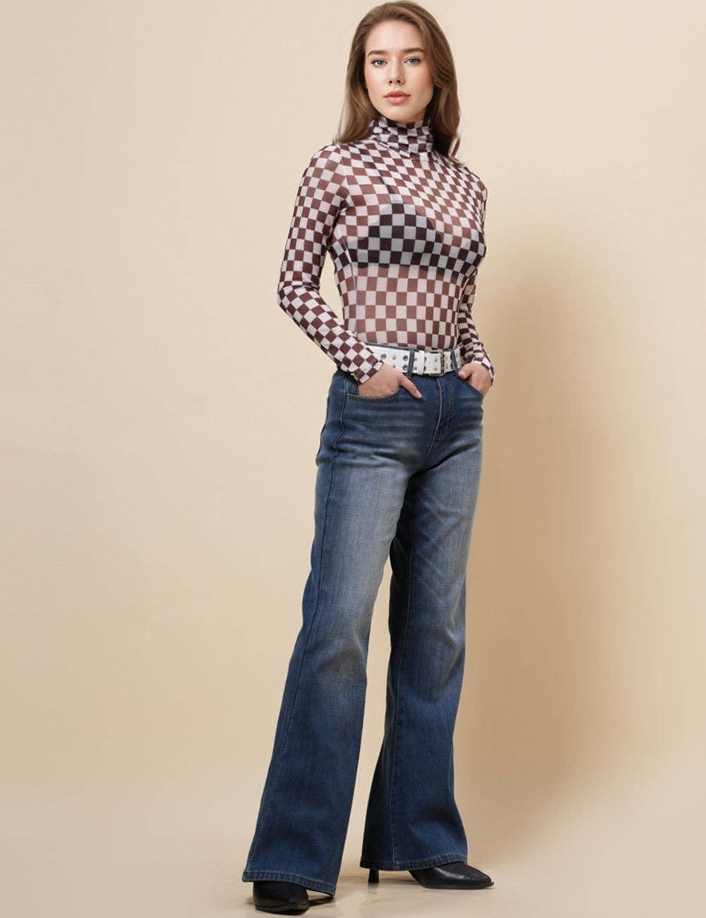 Sheer Grid Print Layering Bodysuit