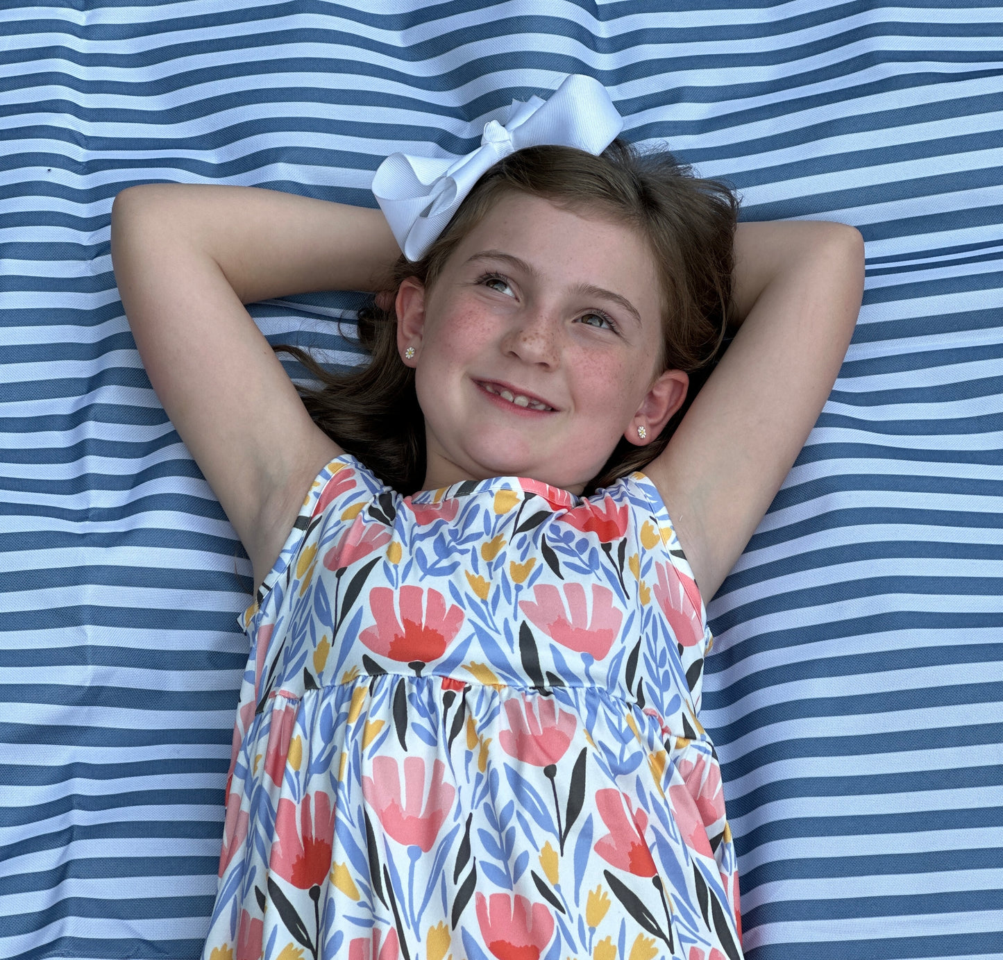 Girls' Peach Dot Floral Ruffle Dress