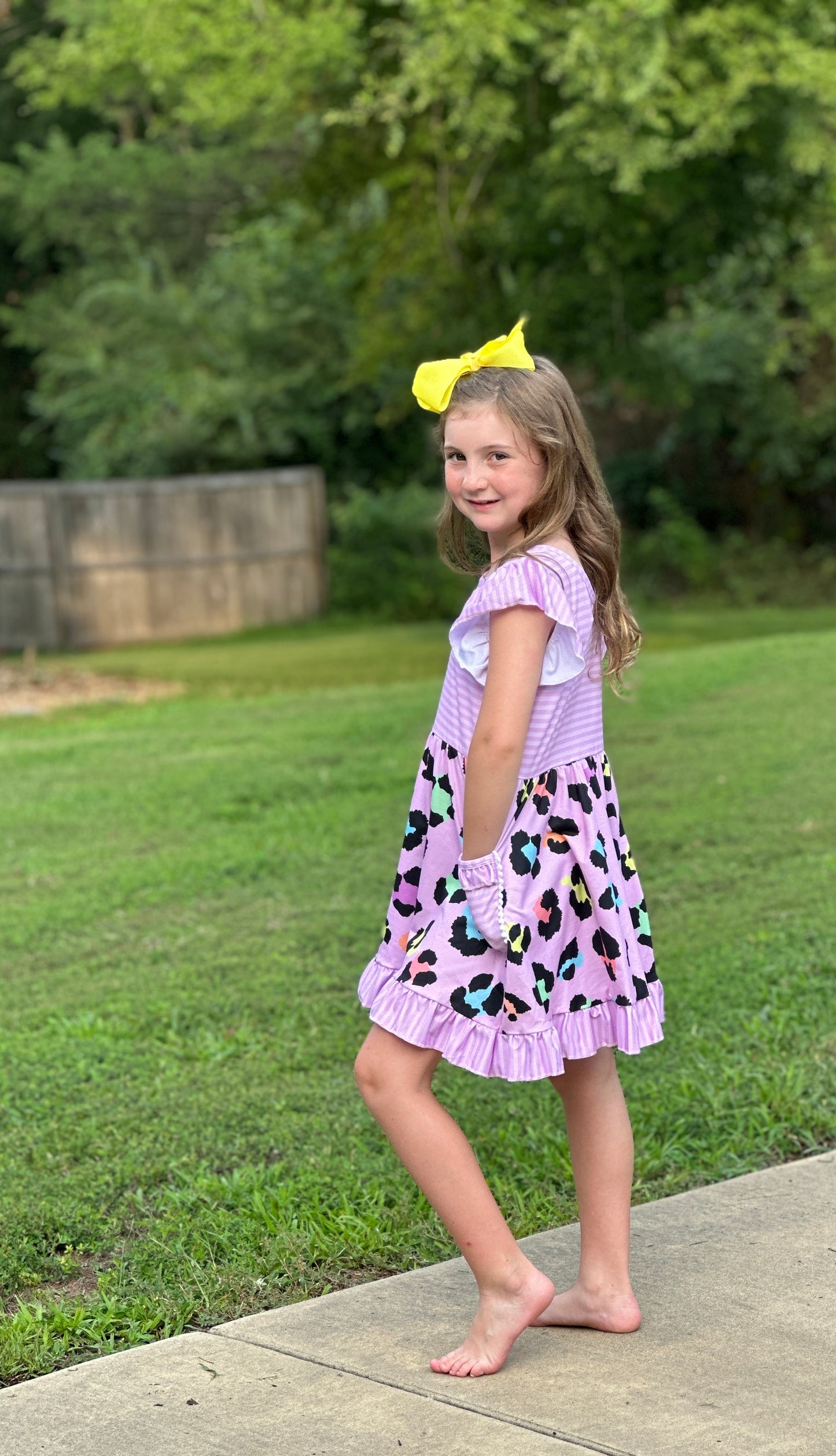 Girls' Stripes & Animal Print Ruffle Pocket Dress