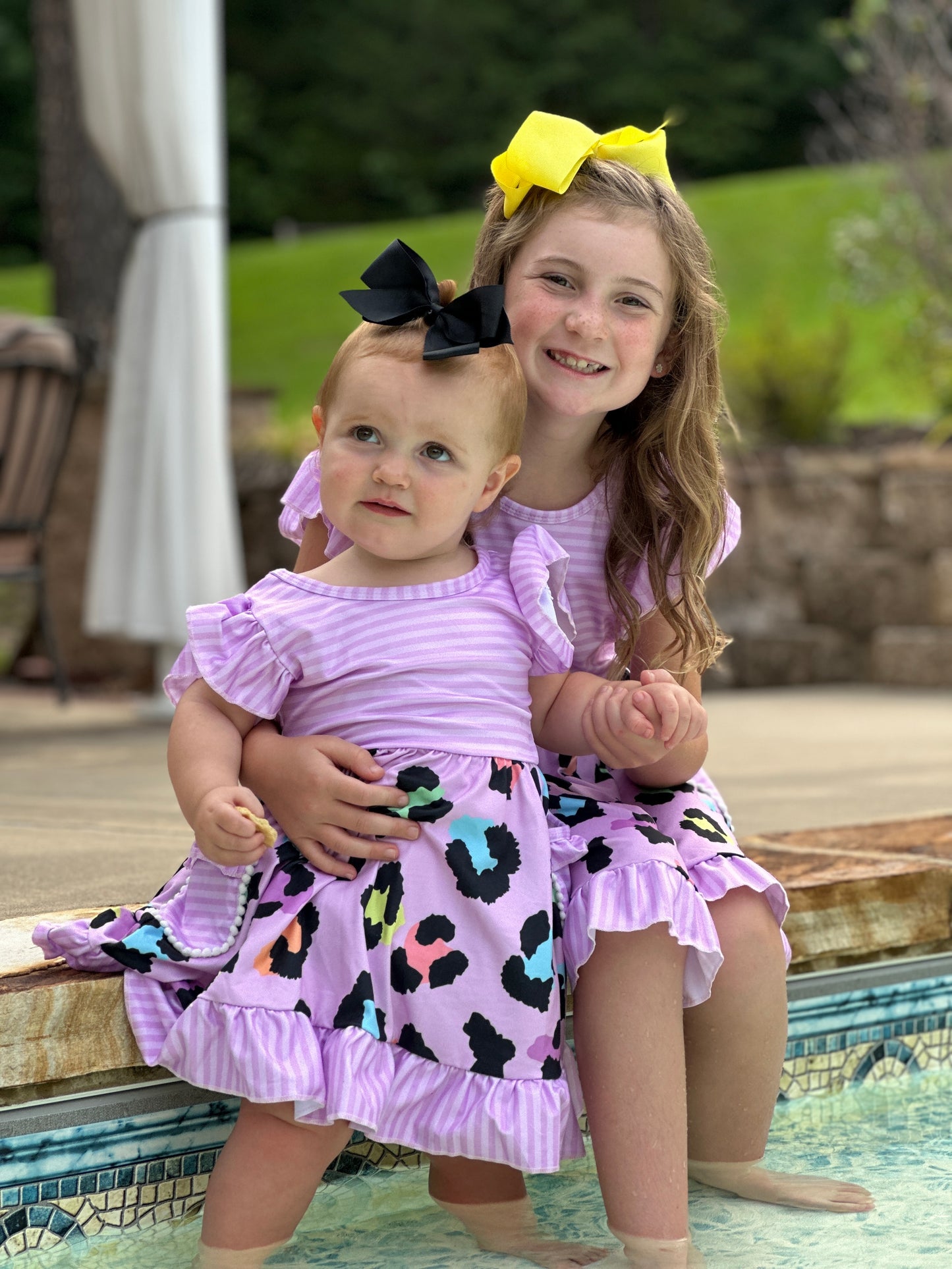 Girls' Stripes & Animal Print Ruffle Pocket Dress