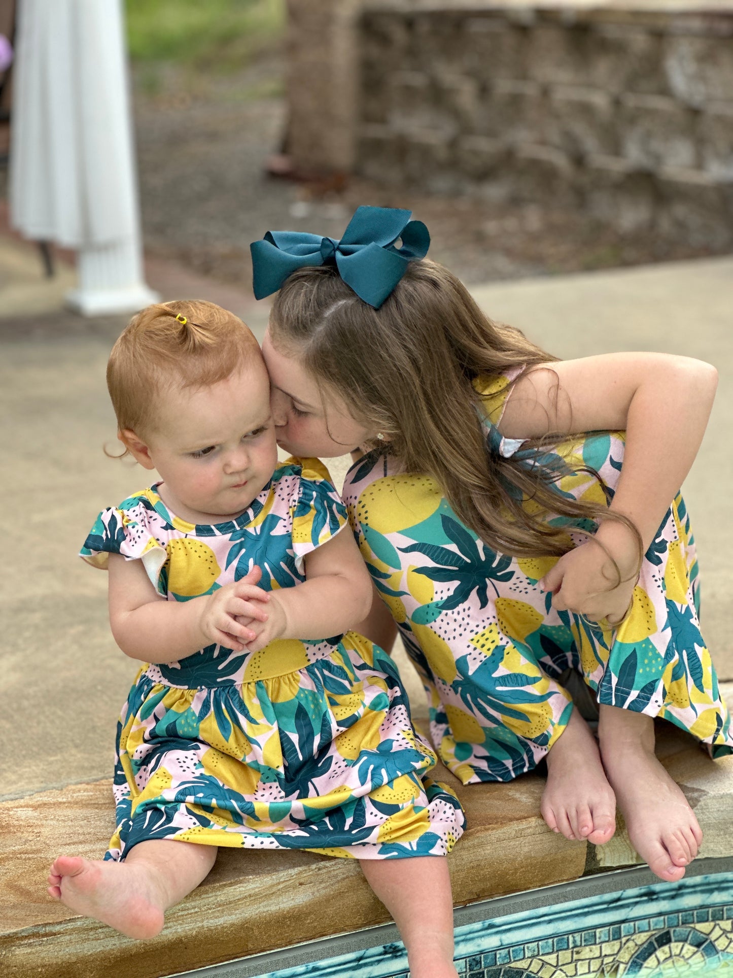 Girls' Tropical Lemon Flutter Sleeve Dress