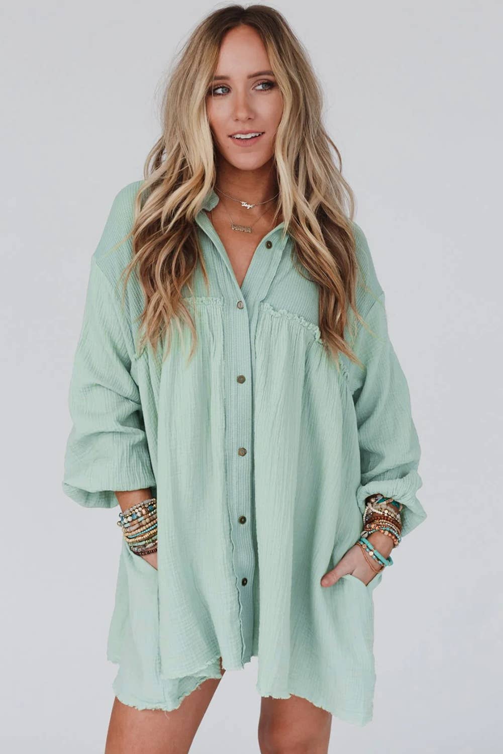 SB143 Waffle Crinkle Shirt Dress