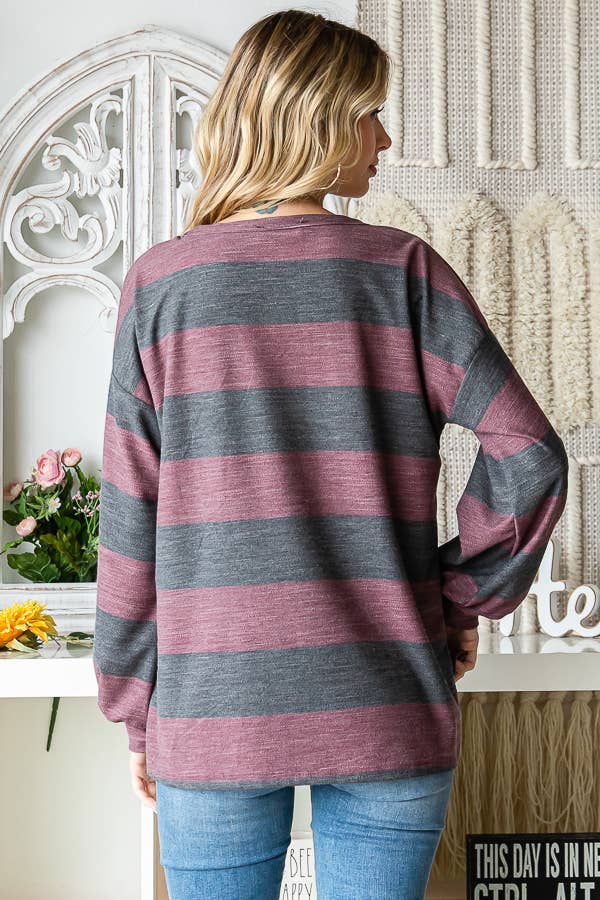 SB179 Heathered Wide Stripe Pocket Top