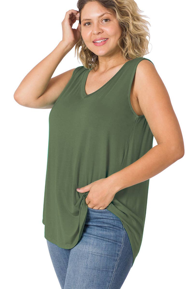 ZENANA LUXE SLEEVELESS V-NECK HI-LOW TANK