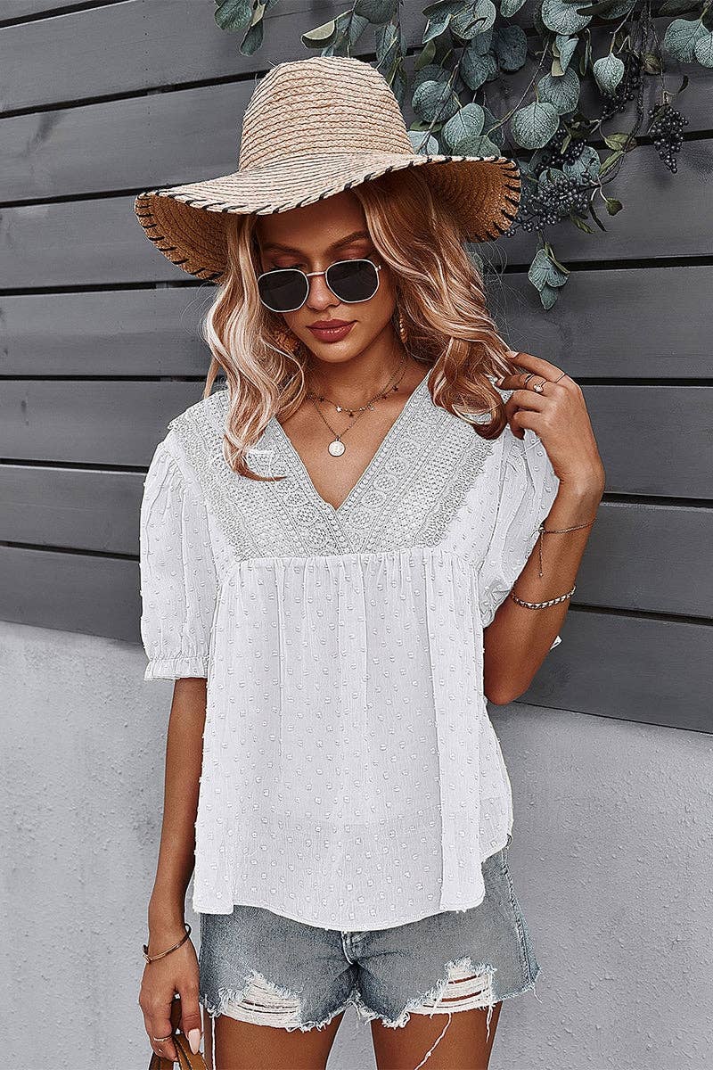 Lace Embellished V Neck Top