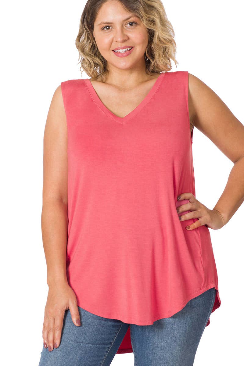 ZENANA LUXE SLEEVELESS V-NECK HI-LOW TANK