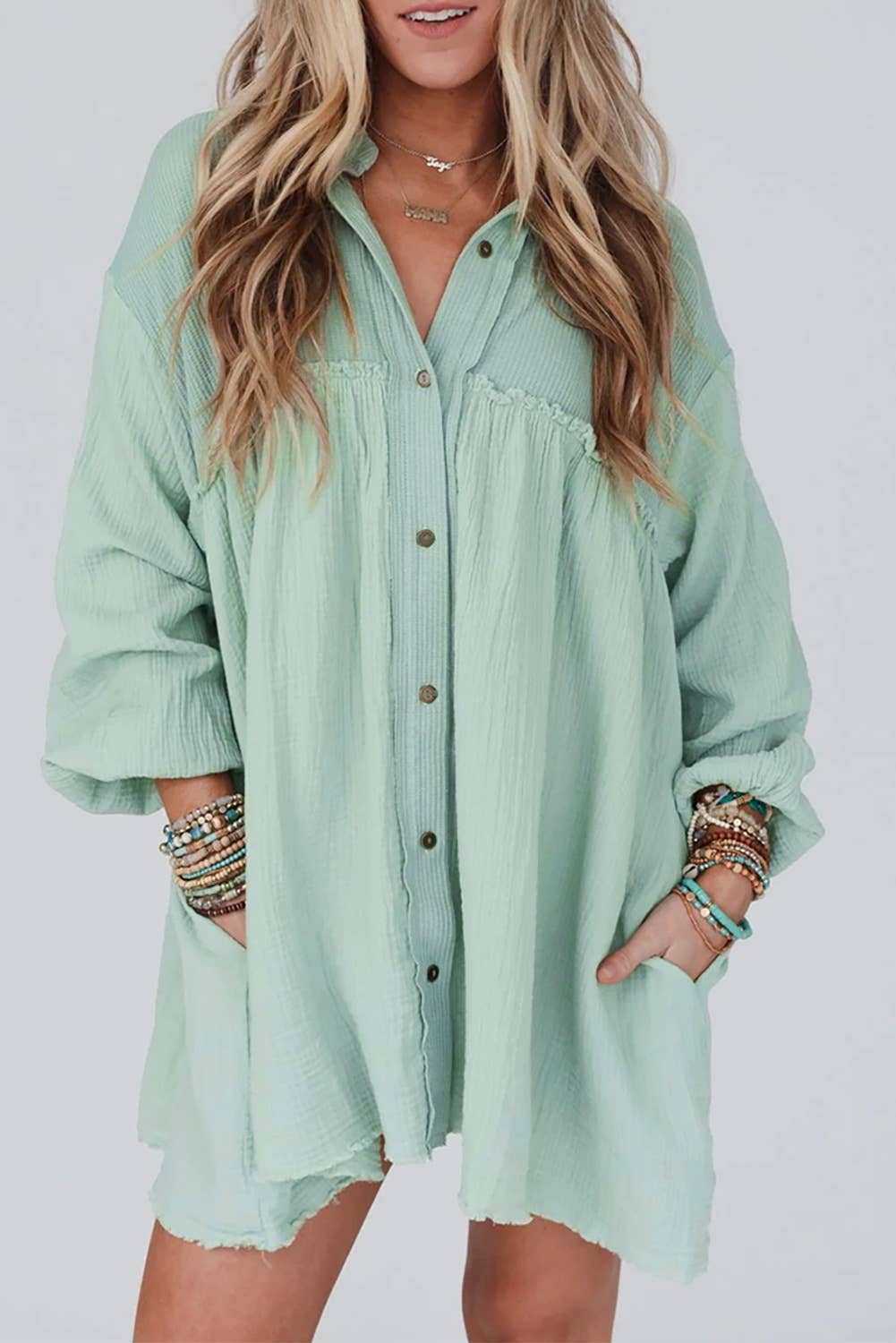 SB143 Waffle Crinkle Shirt Dress