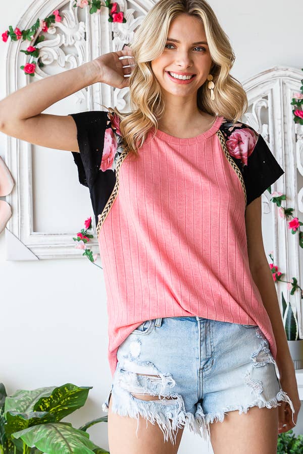 SBB529 Ribbed Color Block Tee