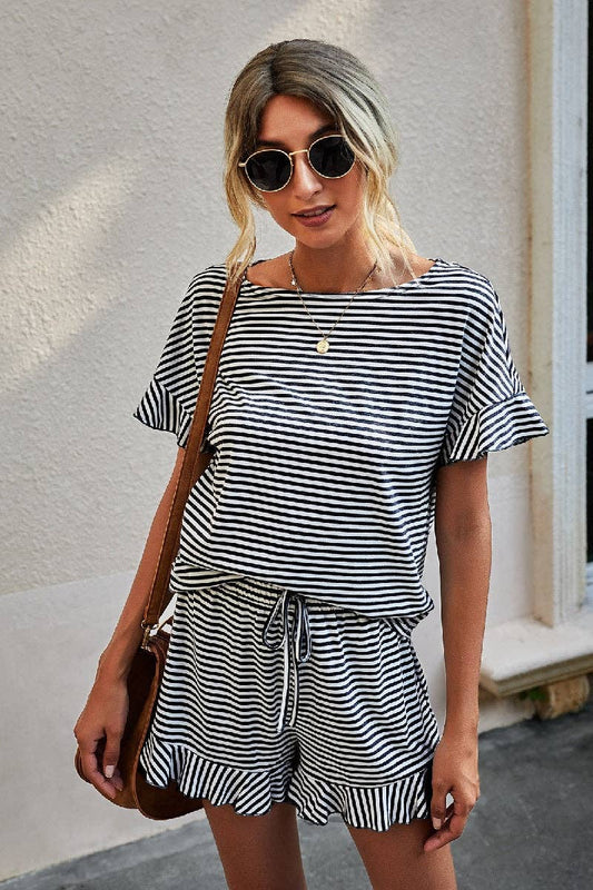 SB131 Round Neck Striped Shortie Lounge Set