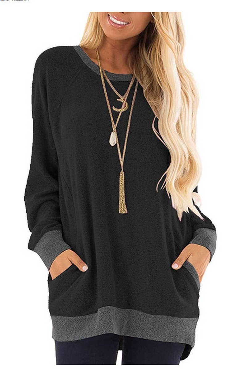 SBB9937 COLOR BLOCKED POCKETED PULLOVER SWEATER