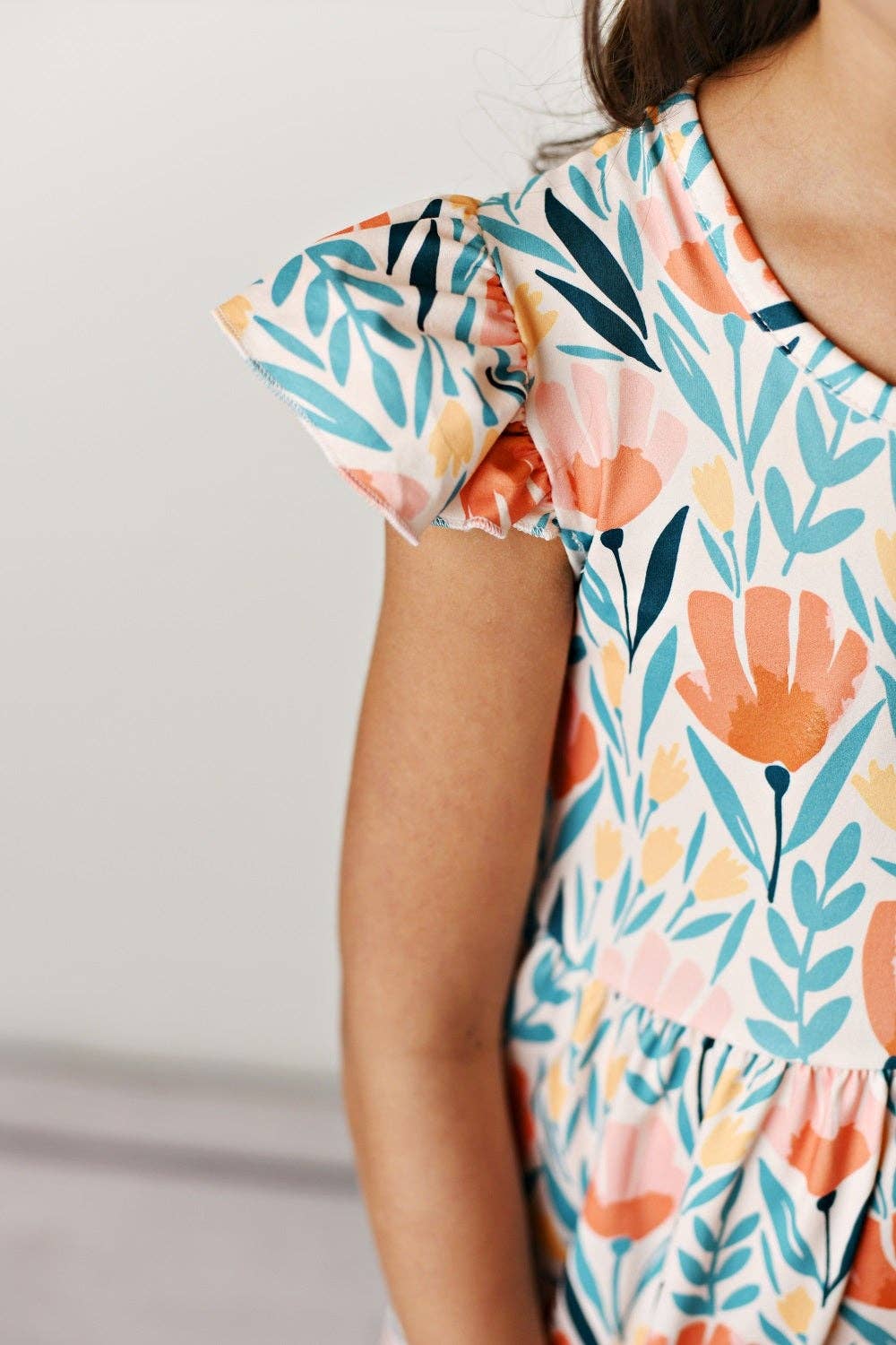 Girls' Coral Floral Flutter Sleeve Spring Dress