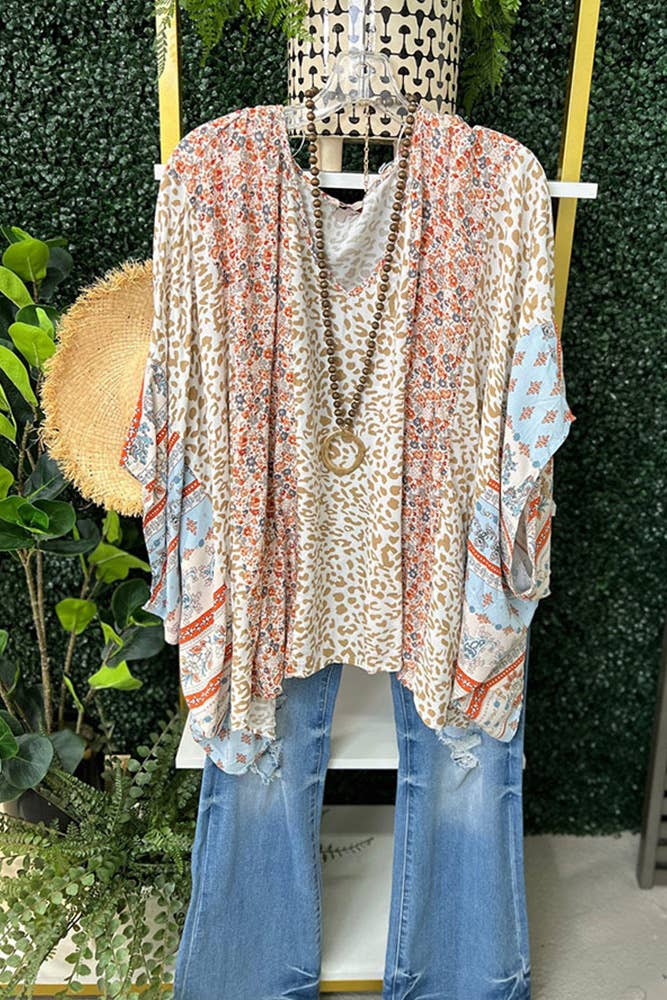 SBB611 Boho Bat Wing Sleeved Oversized Blouse