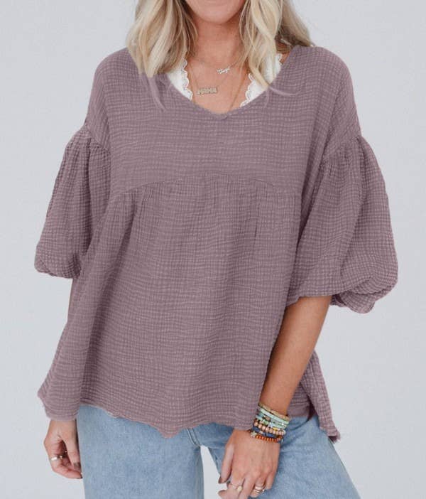 SBB612 Cotton Gauze Bubble Sleeve Top